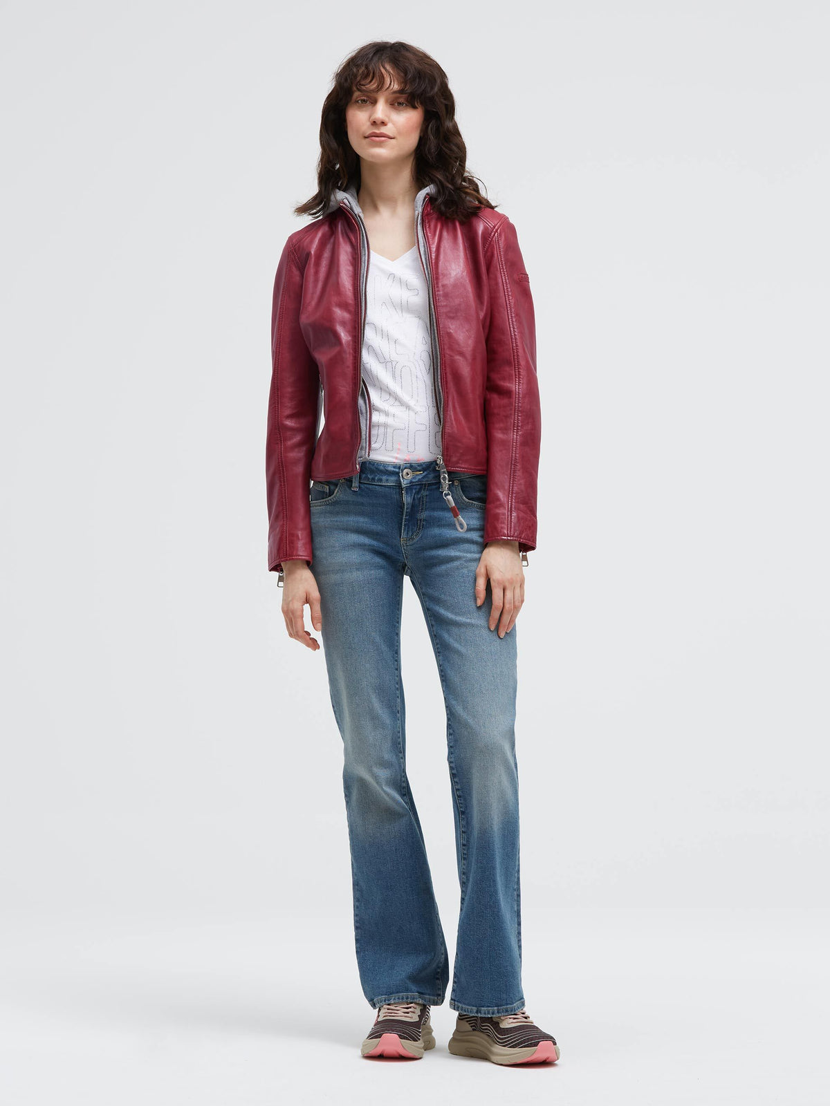 Lederjacke im Biker-Stil mit Sweatkapuze dark red