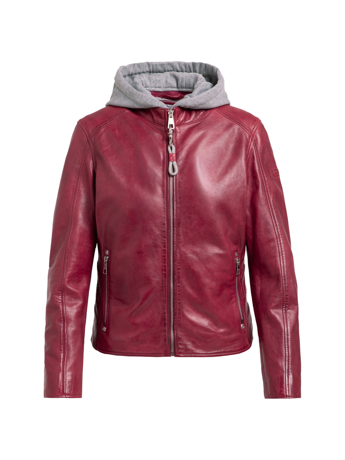 Lederjacke im Biker-Stil mit Sweatkapuze dark red