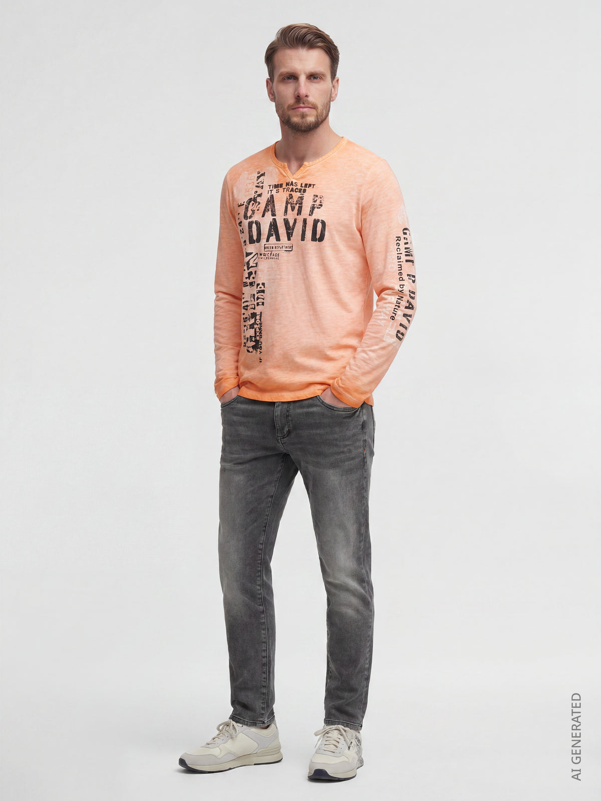Langarmshirt Slub Jersey mit Vintage Prints mellow orange