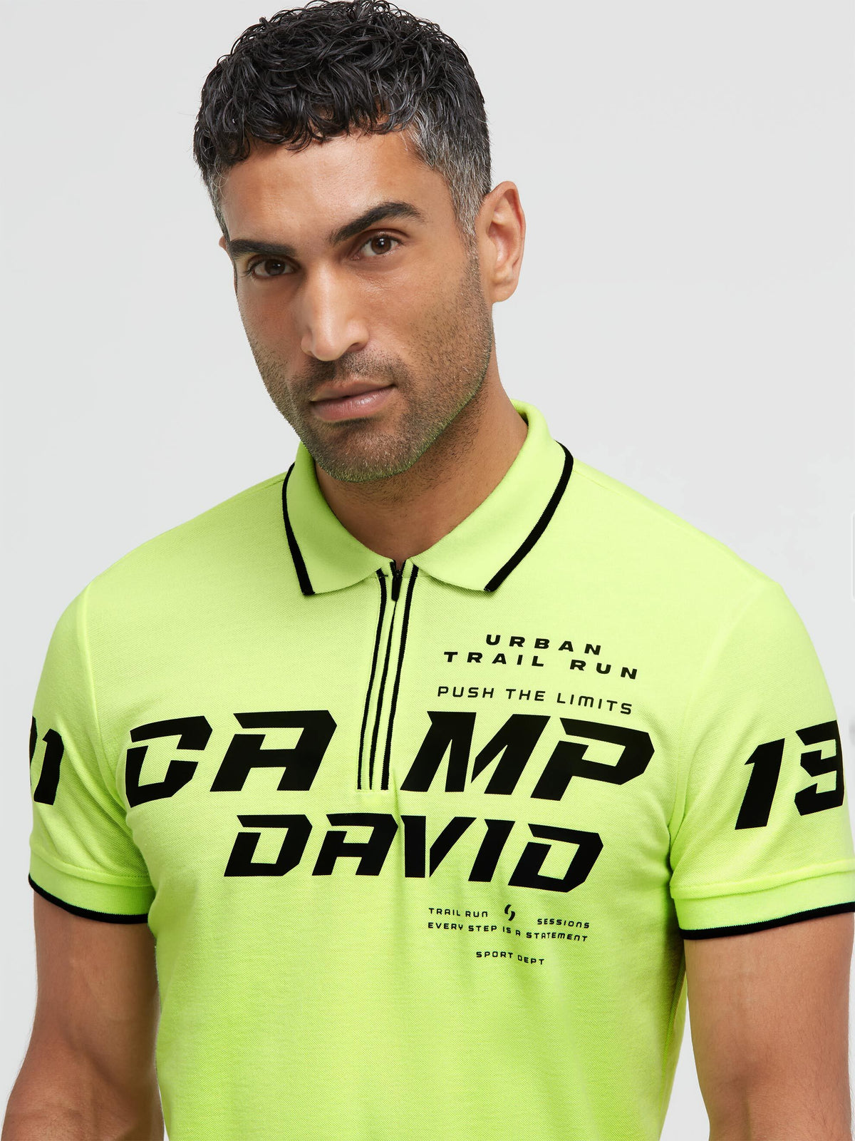 Pikee-Polo mit Zipper und Rubber Prints neon yellow