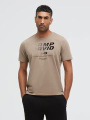 T-Shirt Rundhals mit Flockprint shadow beige