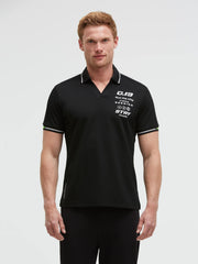 Jacquard-Polo mit Schultertapes und Artworks black