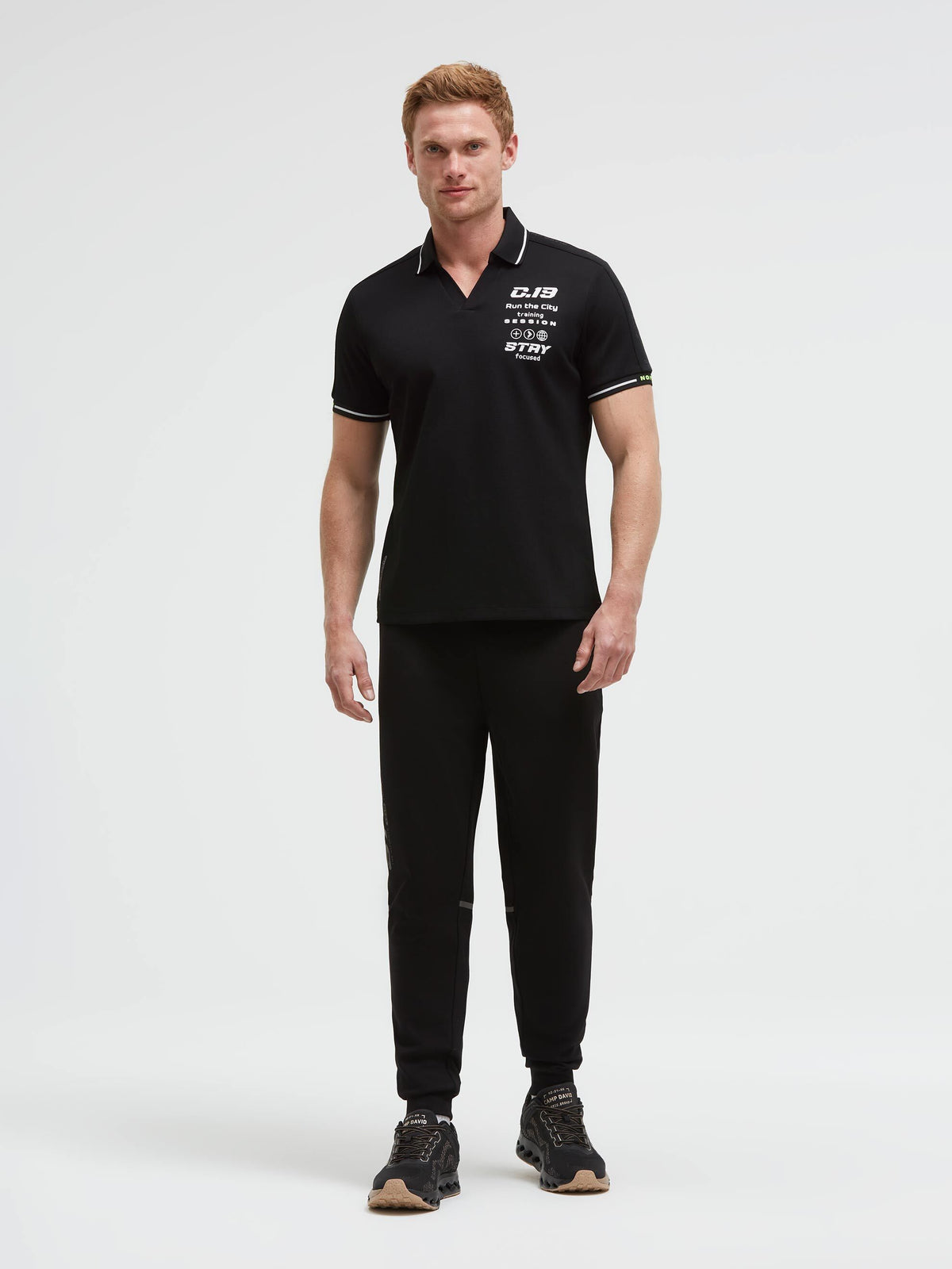 Jacquard-Polo mit Schultertapes und Artworks black - 3