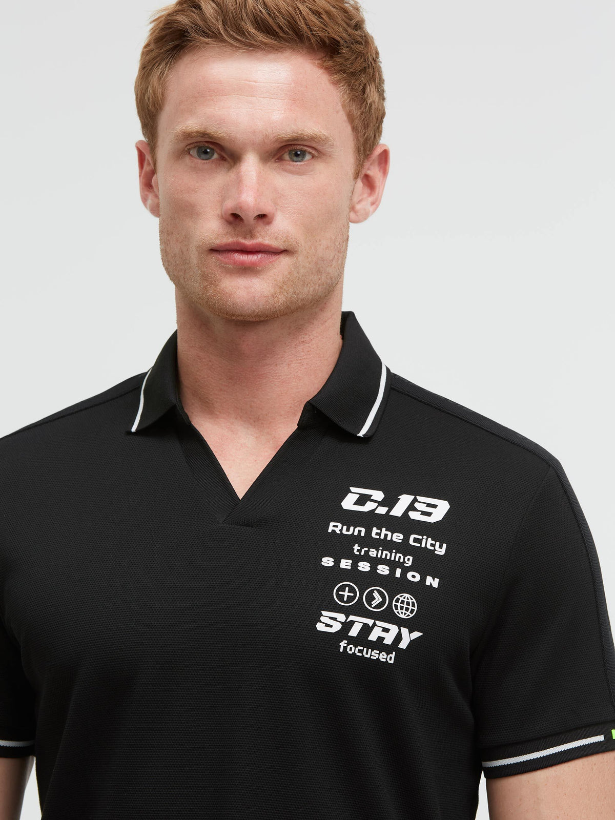 Jacquard-Polo mit Schultertapes und Artworks black