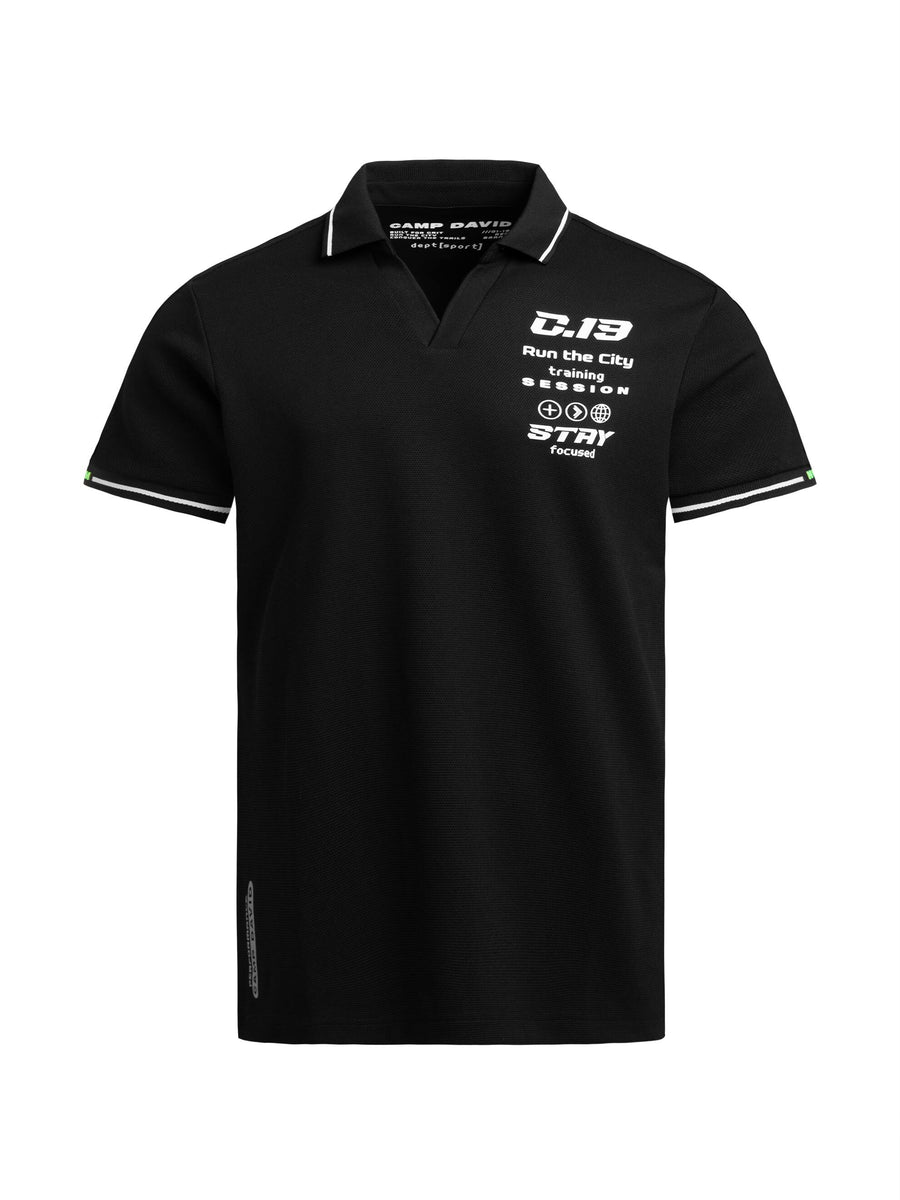 Koszulka polo typu jacquard z wstawkami na ramionach i nadrukami