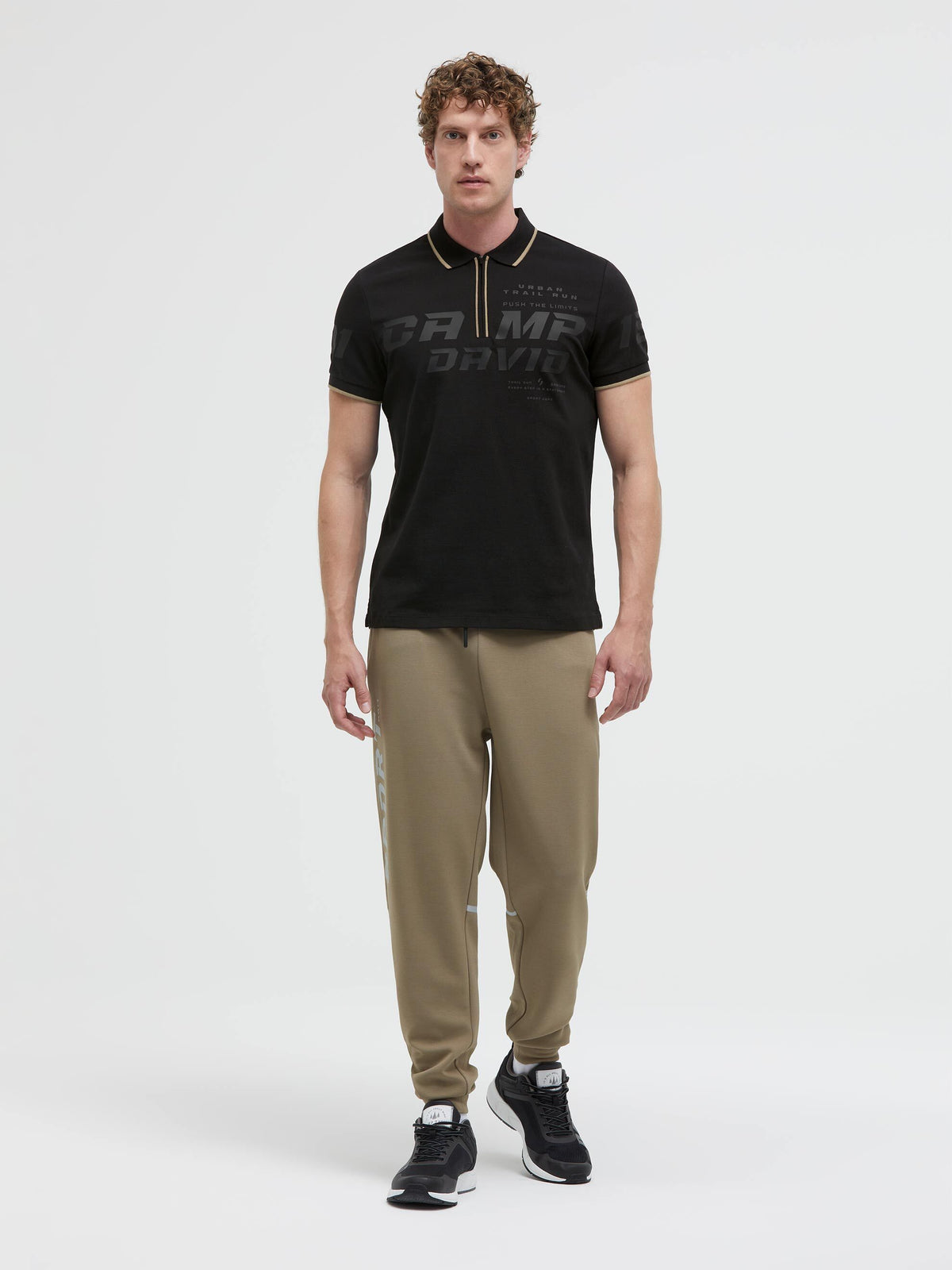 Pikee-Polo mit Zipper und Rubber Prints black