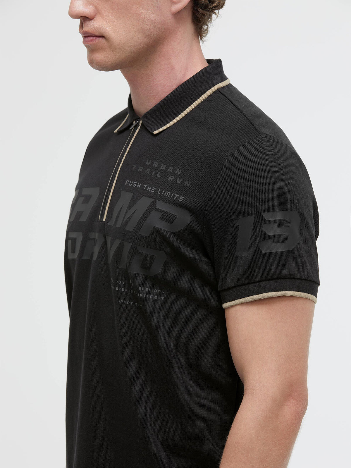 Pikee-Polo mit Zipper und Rubber Prints black