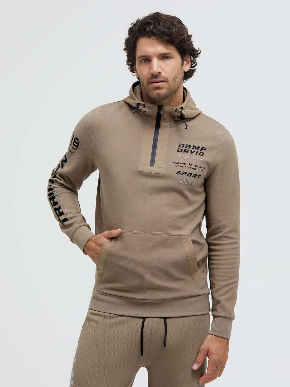 Hoodie aus Interlock-Pikee mit Artworks shadow beige - 2