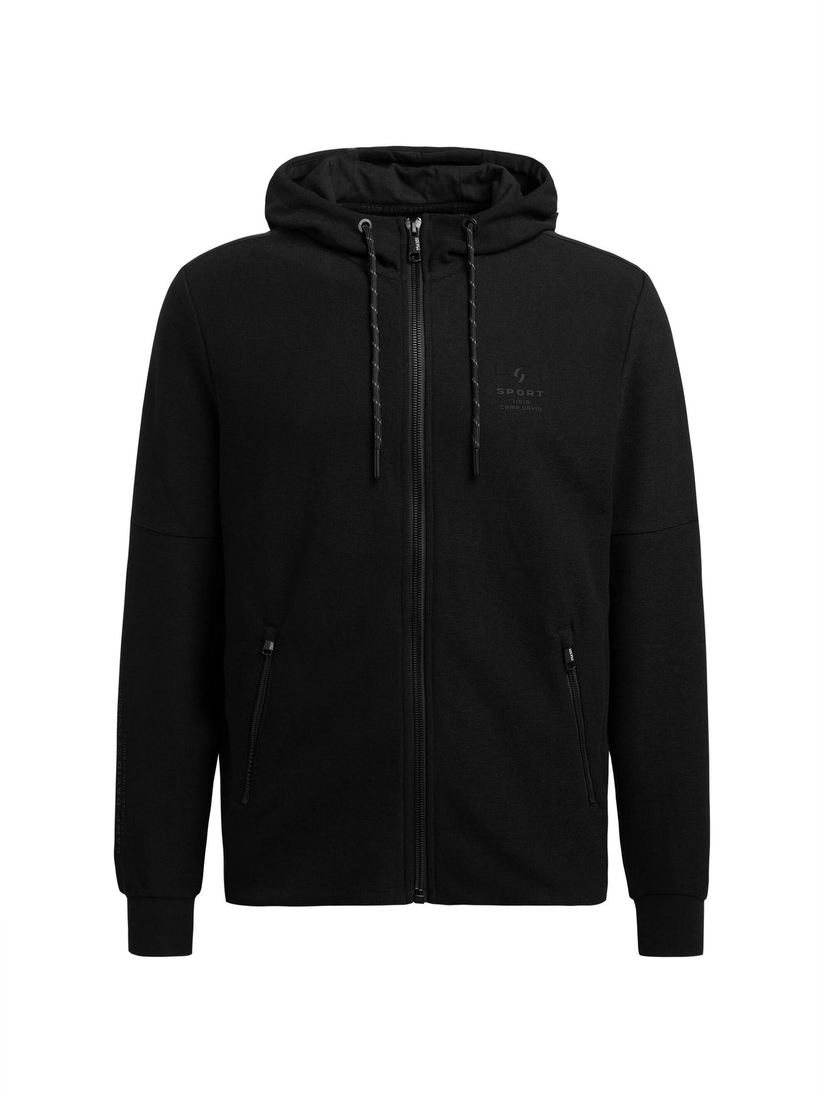 Kapuzensweatjacke aus Interlock-Pikee mit Backprint black