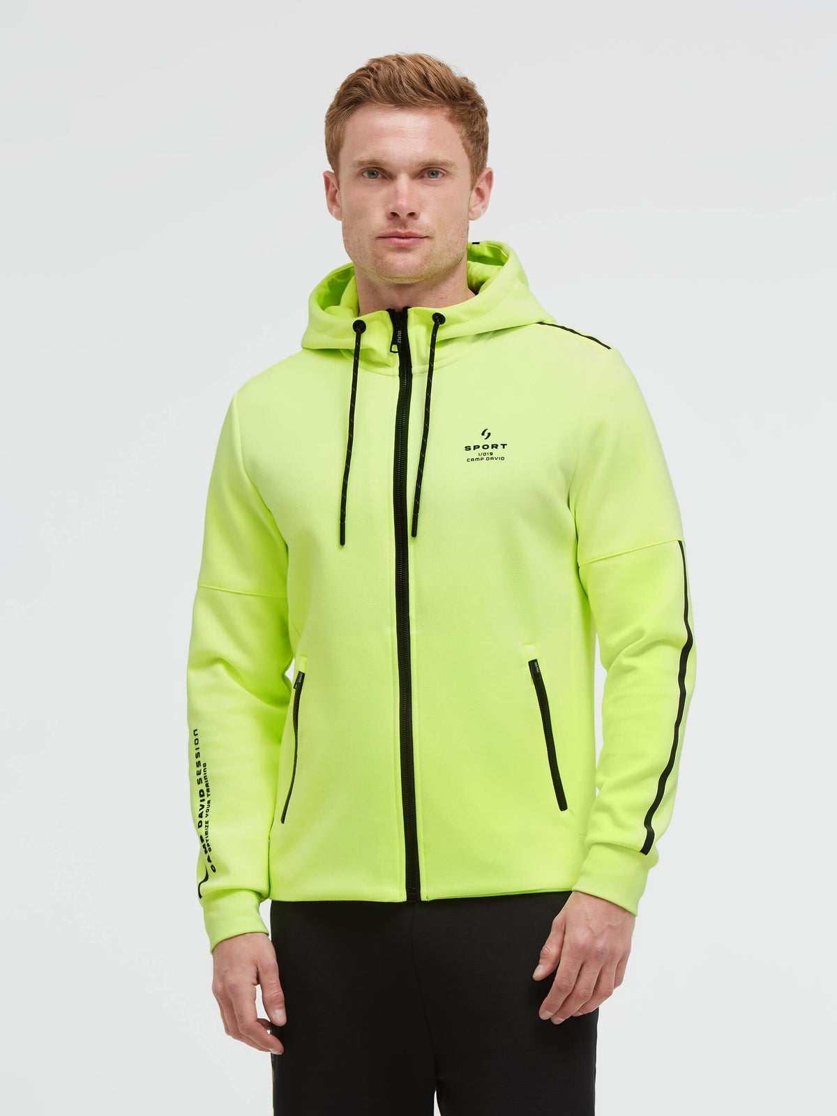 Kapuzensweatjacke aus Interlock-Pikee mit Backprint neon yellow