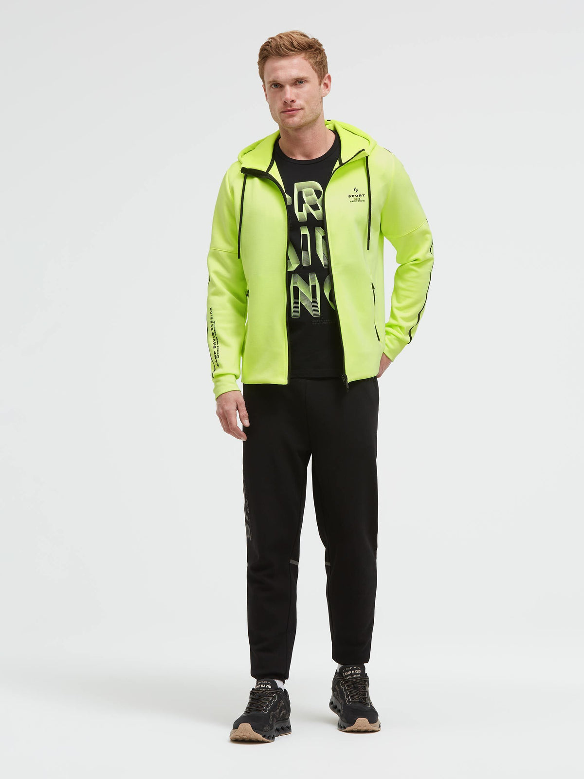 Kapuzensweatjacke aus Interlock-Pikee mit Backprint neon yellow - 4