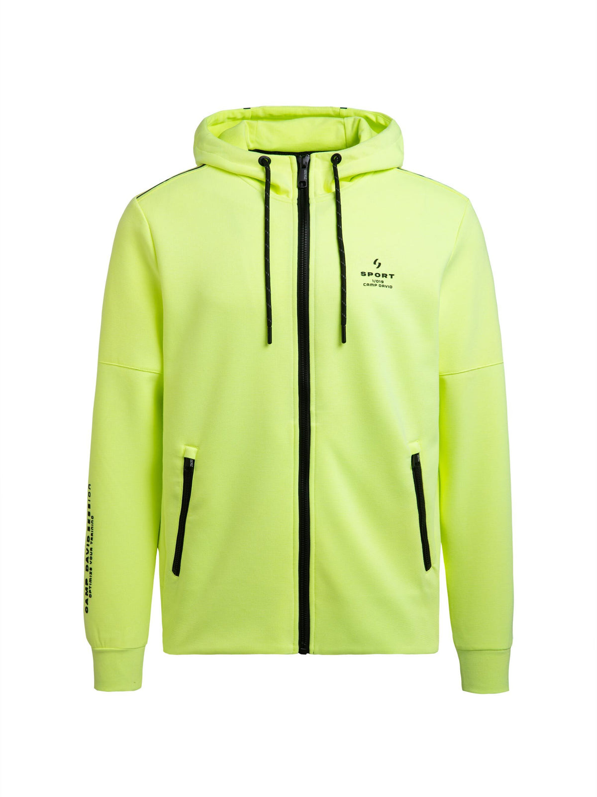 Kapuzensweatjacke aus Interlock-Pikee mit Backprint neon yellow