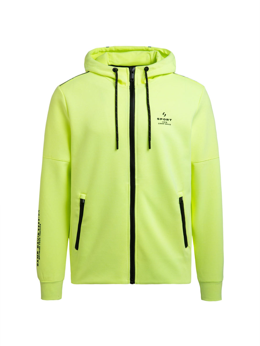 Kapuzensweatjacke aus Interlock-Pikee mit Backprint neon yellow