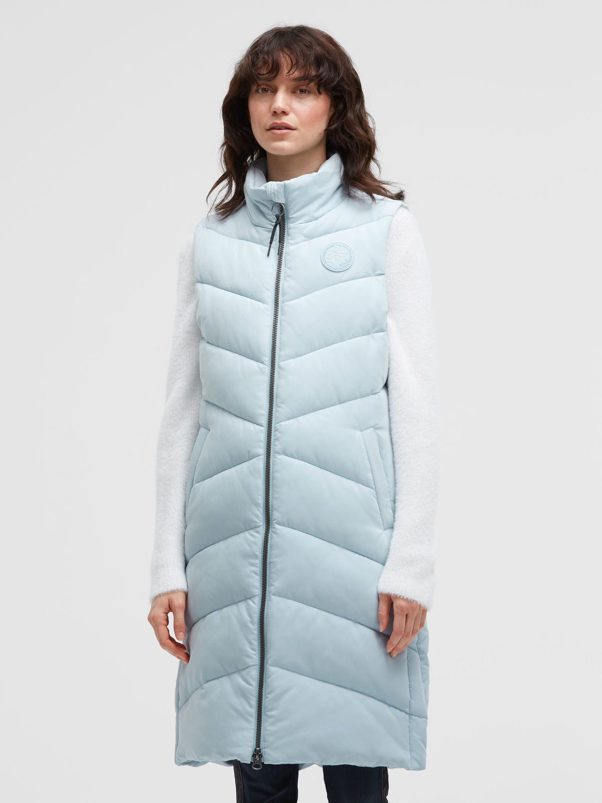 Lange Steppweste mit Peached-Finish cool sky