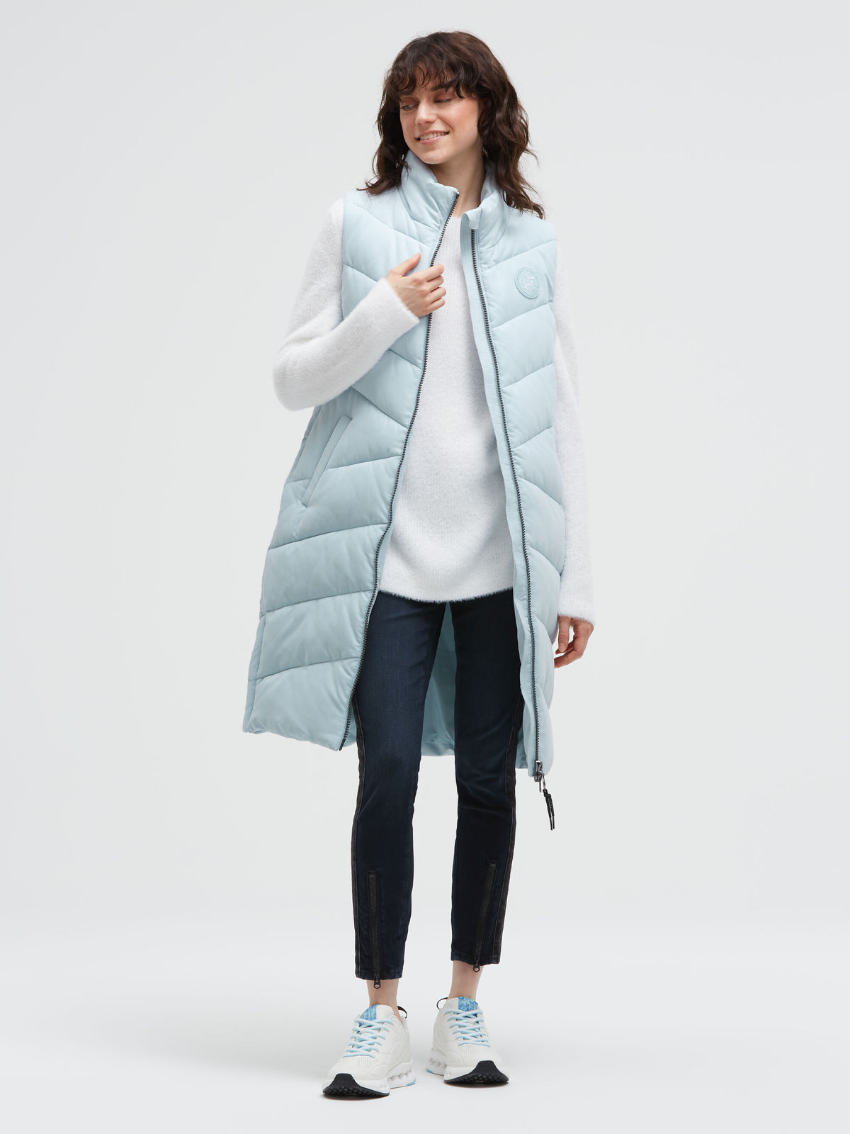 Lange Steppweste mit Peached-Finish cool sky