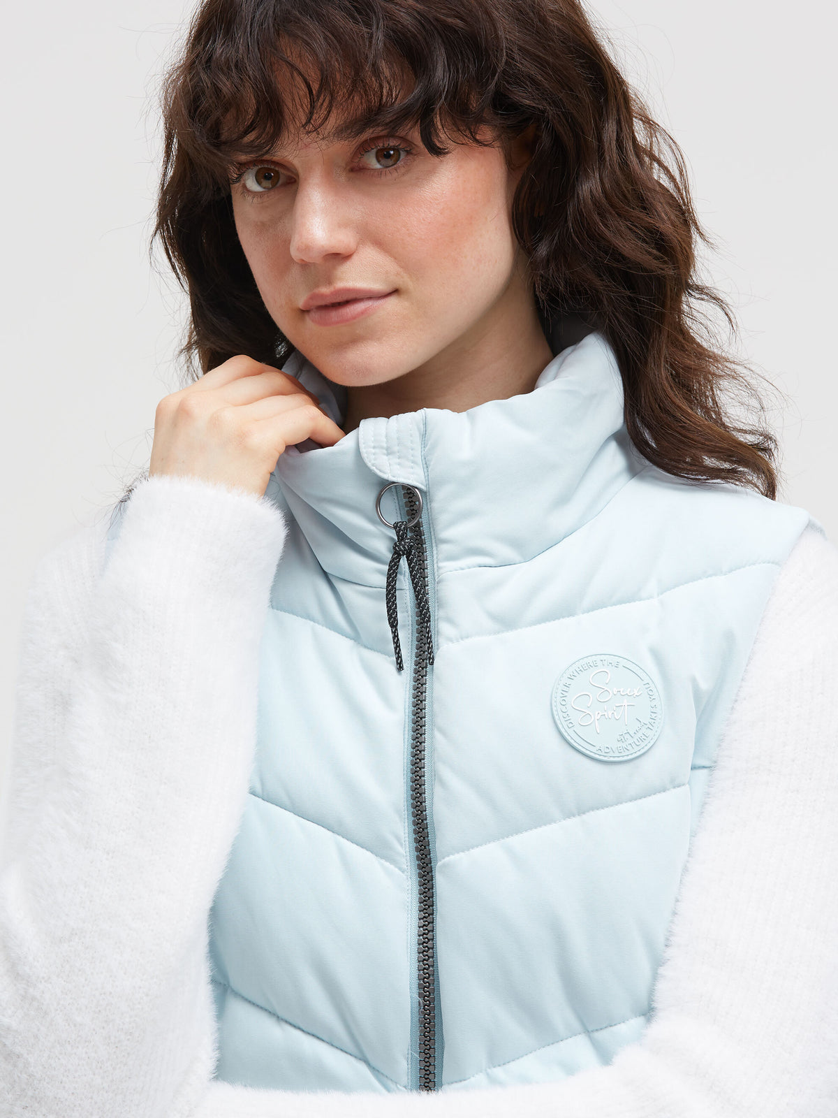 Lange Steppweste mit Peached-Finish cool sky
