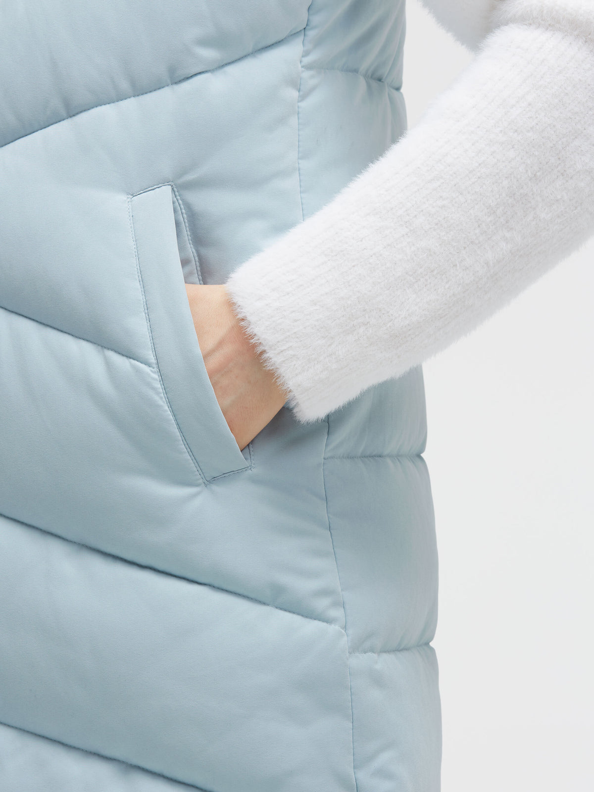 Lange Steppweste mit Peached-Finish cool sky