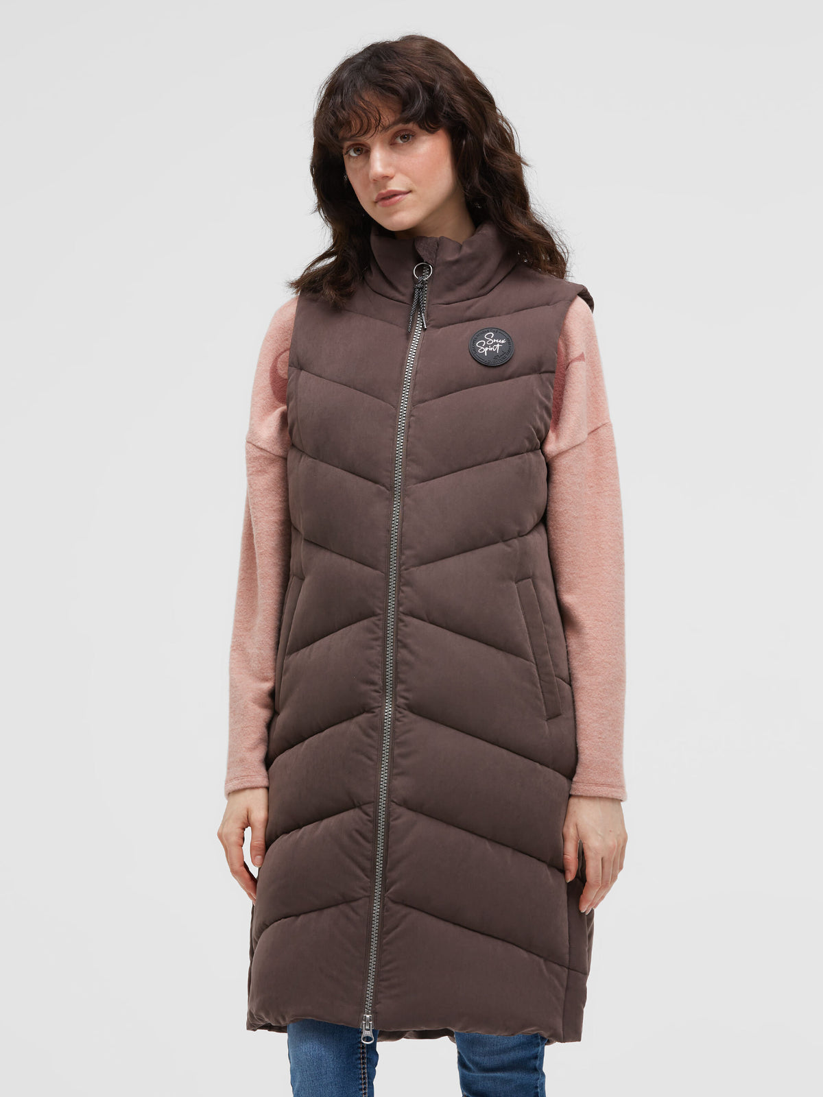 Lange Steppweste mit Peached-Finish dark coffee - 2