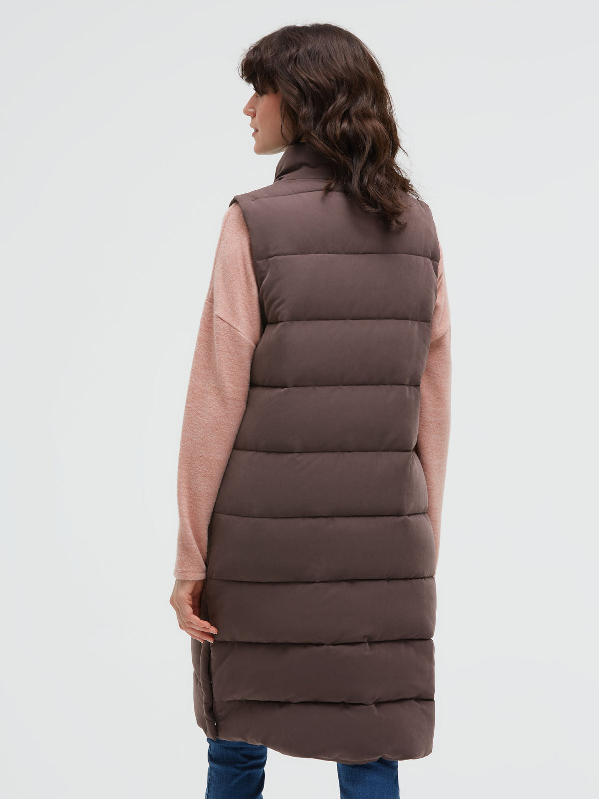Lange Steppweste mit Peached-Finish dark coffee