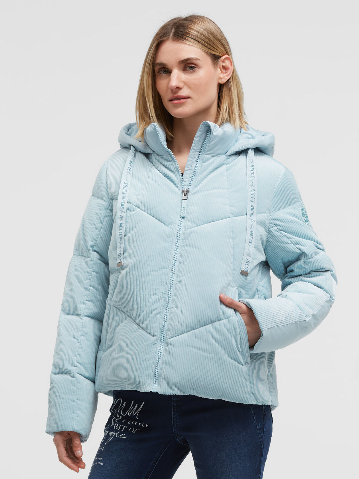 Winterjacke aus Cord mit Kapuze im Materialmix cool sky - 2