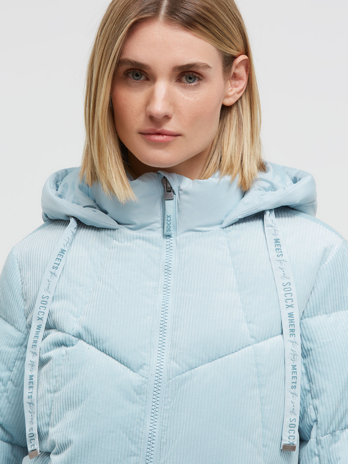 Winterjacke aus Cord mit Kapuze im Materialmix cool sky