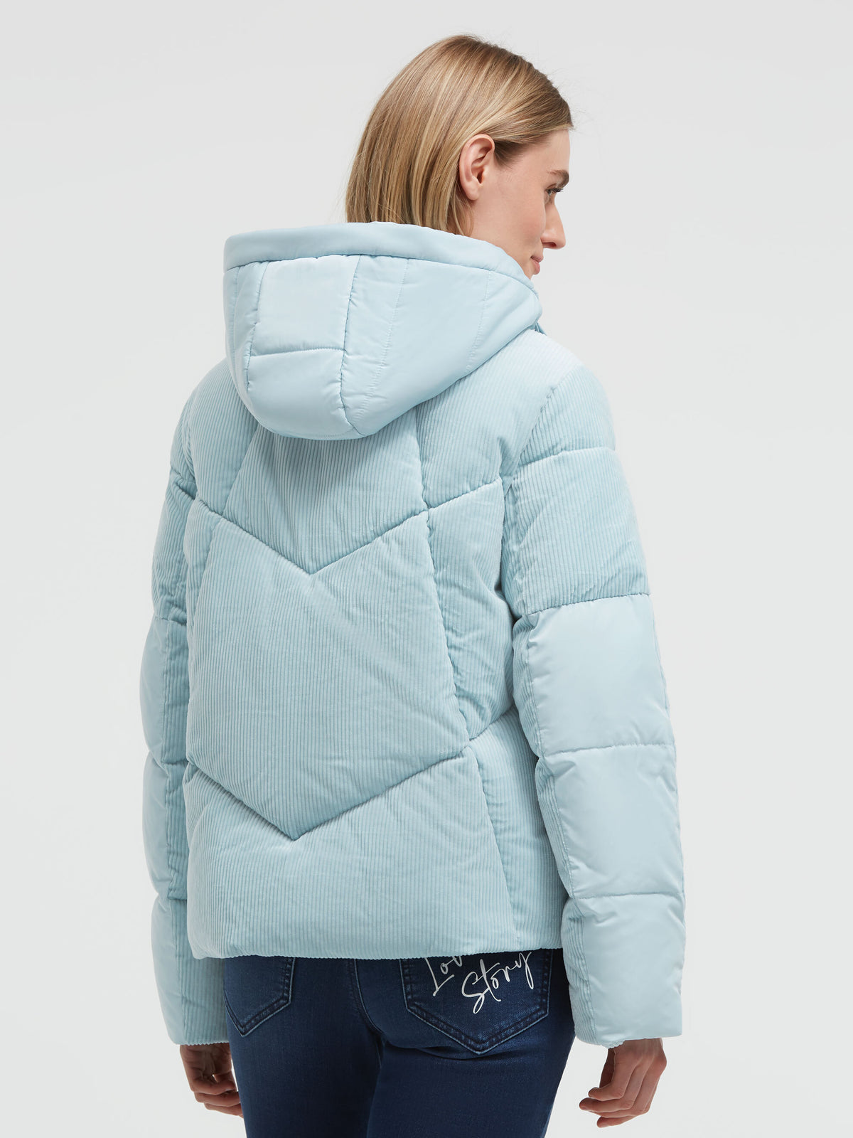 Winterjacke aus Cord mit Kapuze im Materialmix cool sky
