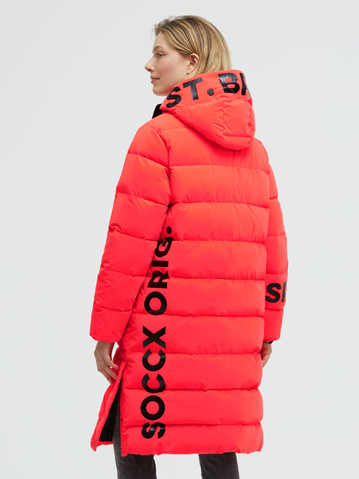 Matter Steppmantel mit Kapuze und Shiny Prints red neon - 5