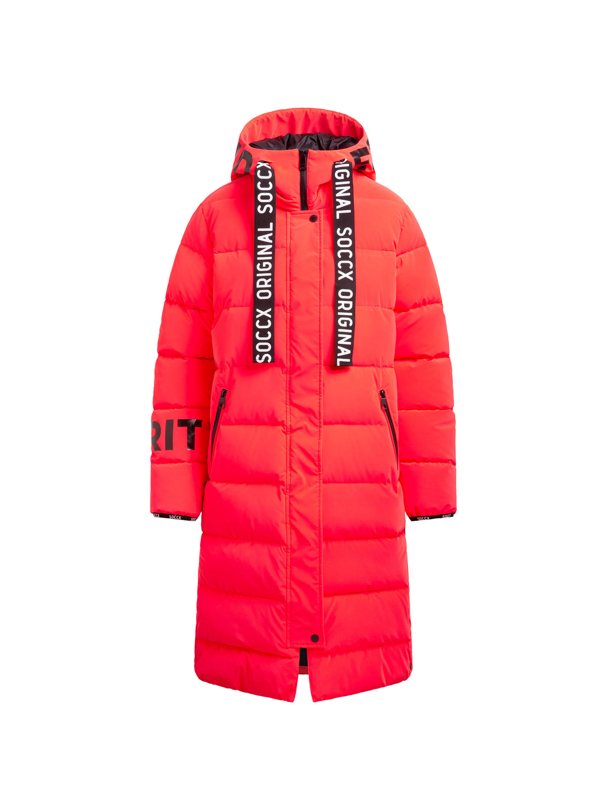 Matter Steppmantel mit Kapuze und Shiny Prints red neon - 1