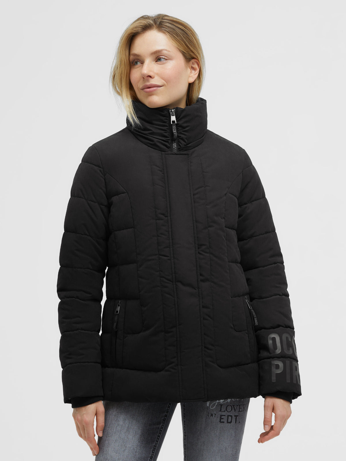 Winterjacke mit Stepp-Design und Logo Print black - 2