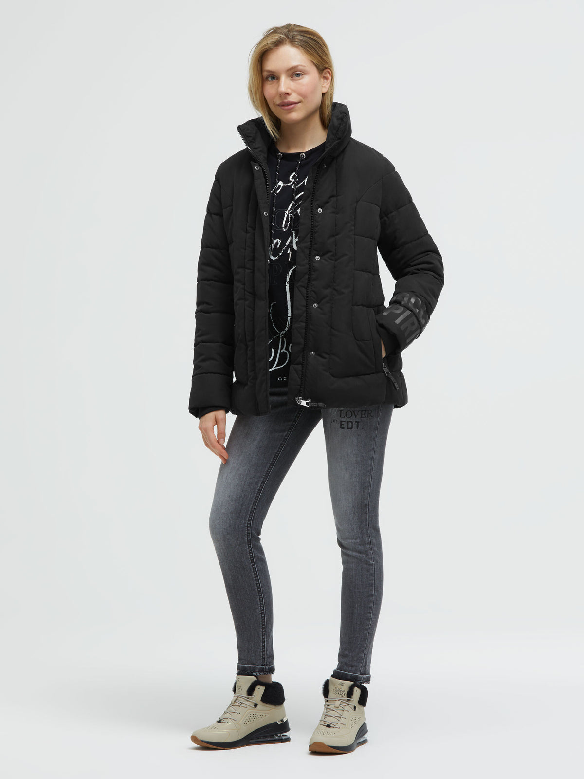 Winterjacke mit Stepp-Design und Logo Print black - 3