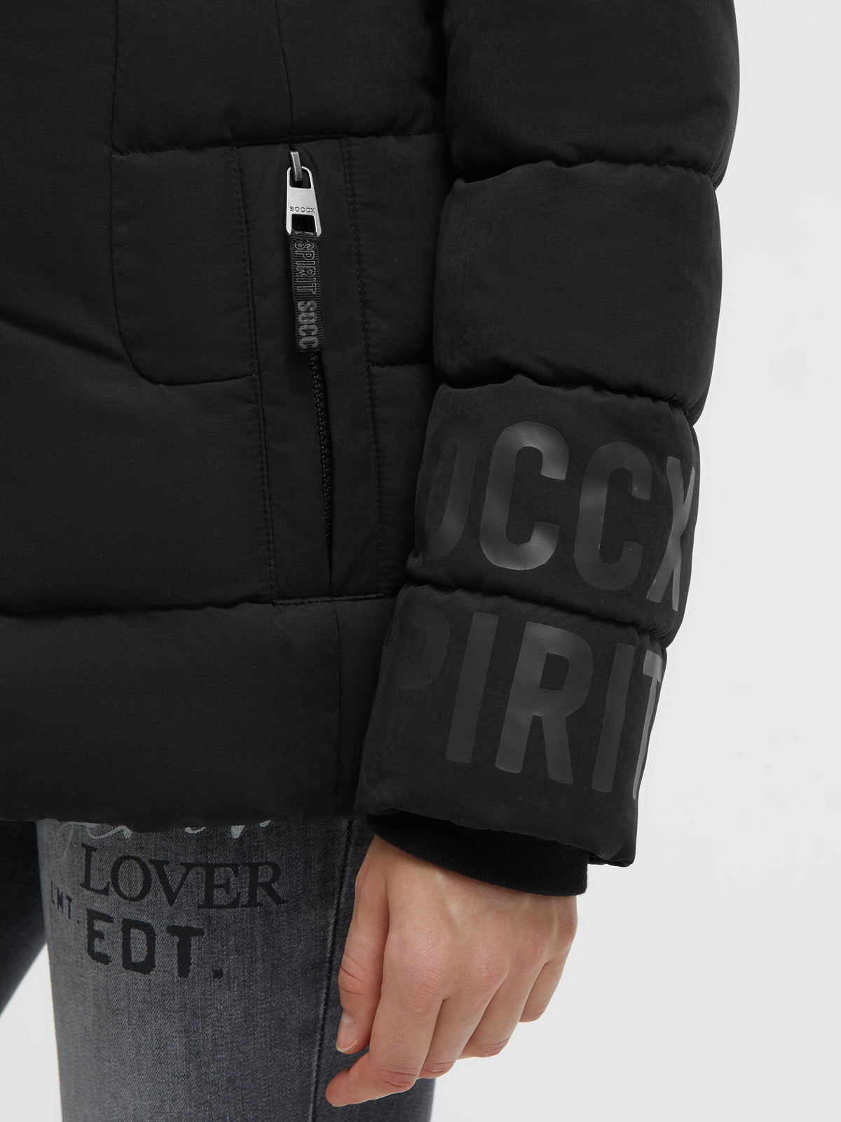 Winterjacke mit Stepp-Design und Logo Print black