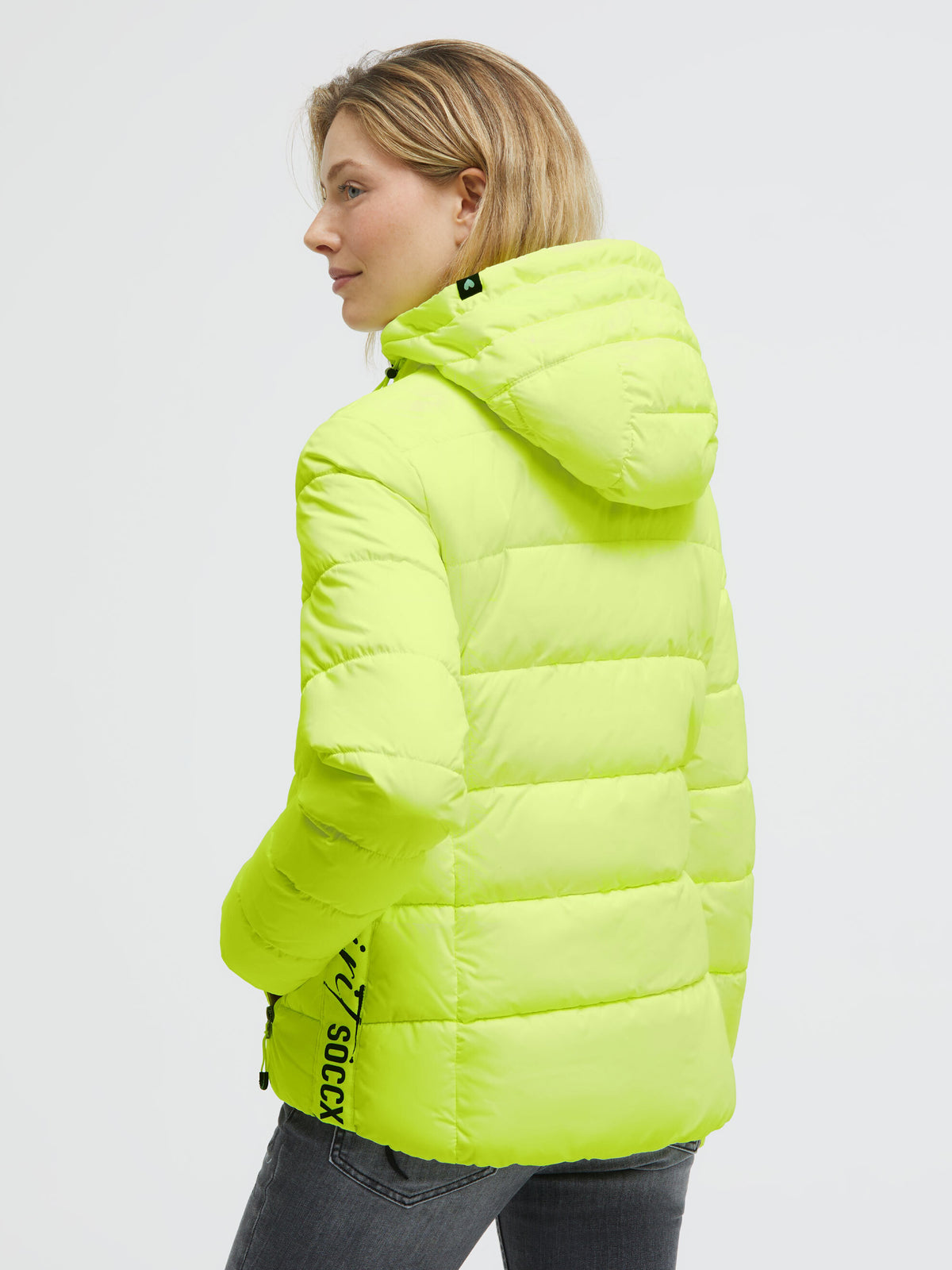 Sportliche Winterjacke mit Kapuze und Tapes neon yellow - 5
