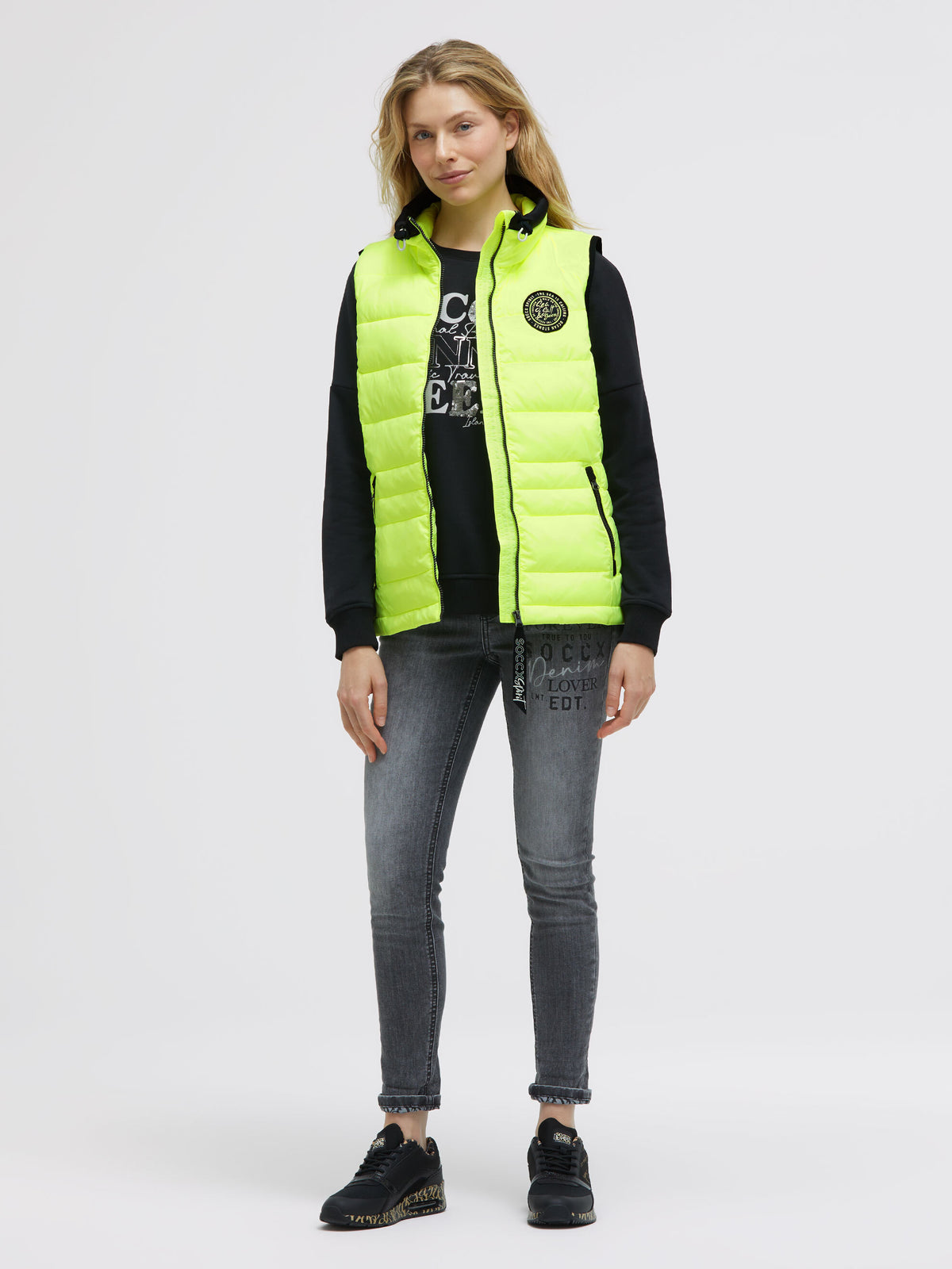 Kurze Steppweste mit Powerstretch-Details neon yellow - 3