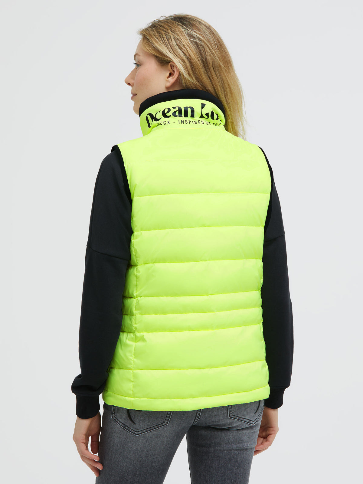Kurze Steppweste mit Powerstretch-Details neon yellow - 5