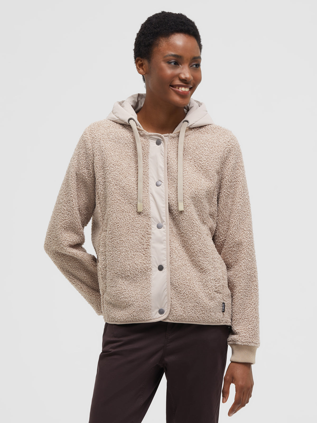 Bouclé-Blouson mit Kapuze im Materialmix almond cream