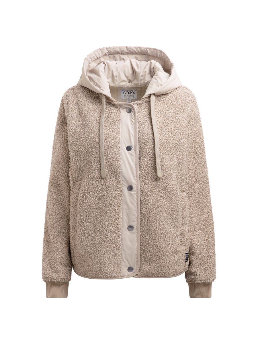 Bouclé-Blouson mit Kapuze im Materialmix almond cream