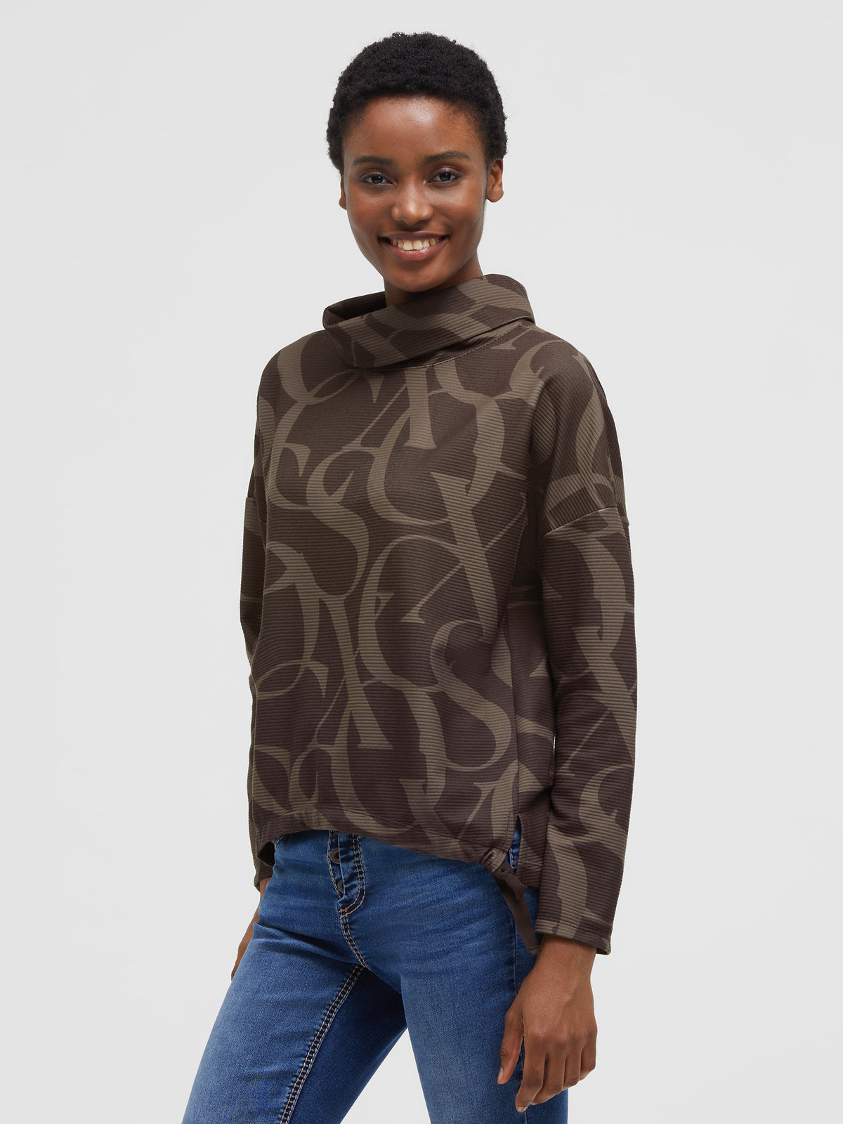 Sweatshirt mit Saumband und All Over Print chocolate