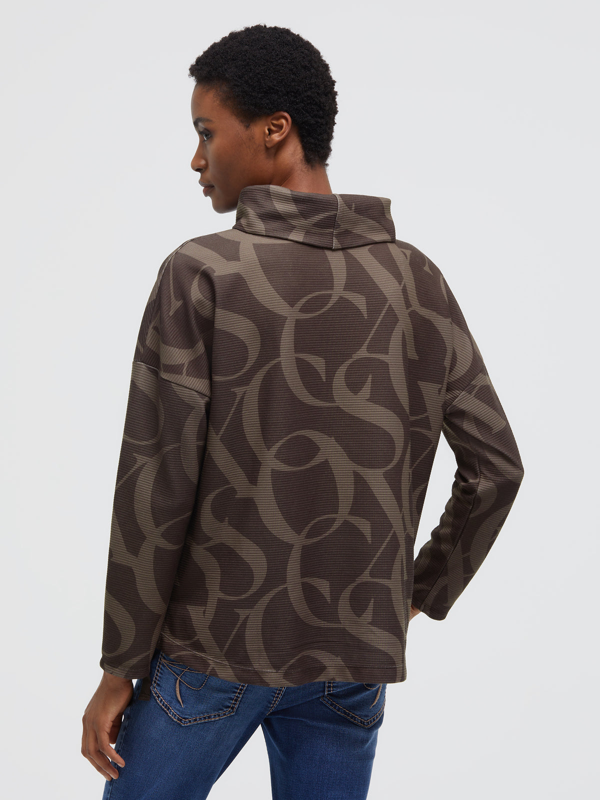 Sweatshirt mit Saumband und All Over Print chocolate