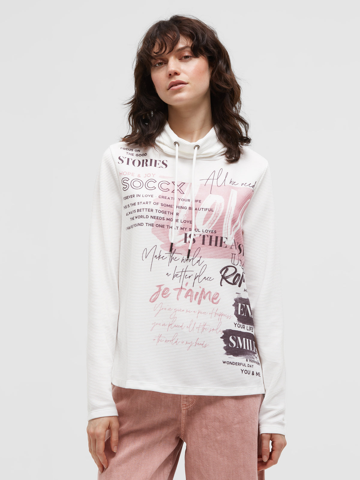 Strukturiertes Sweatshirt mit Kragen und Artwork cotton white - 2