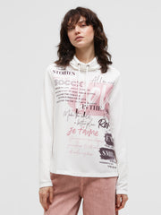 Strukturiertes Sweatshirt mit Kragen und Artwork cotton white