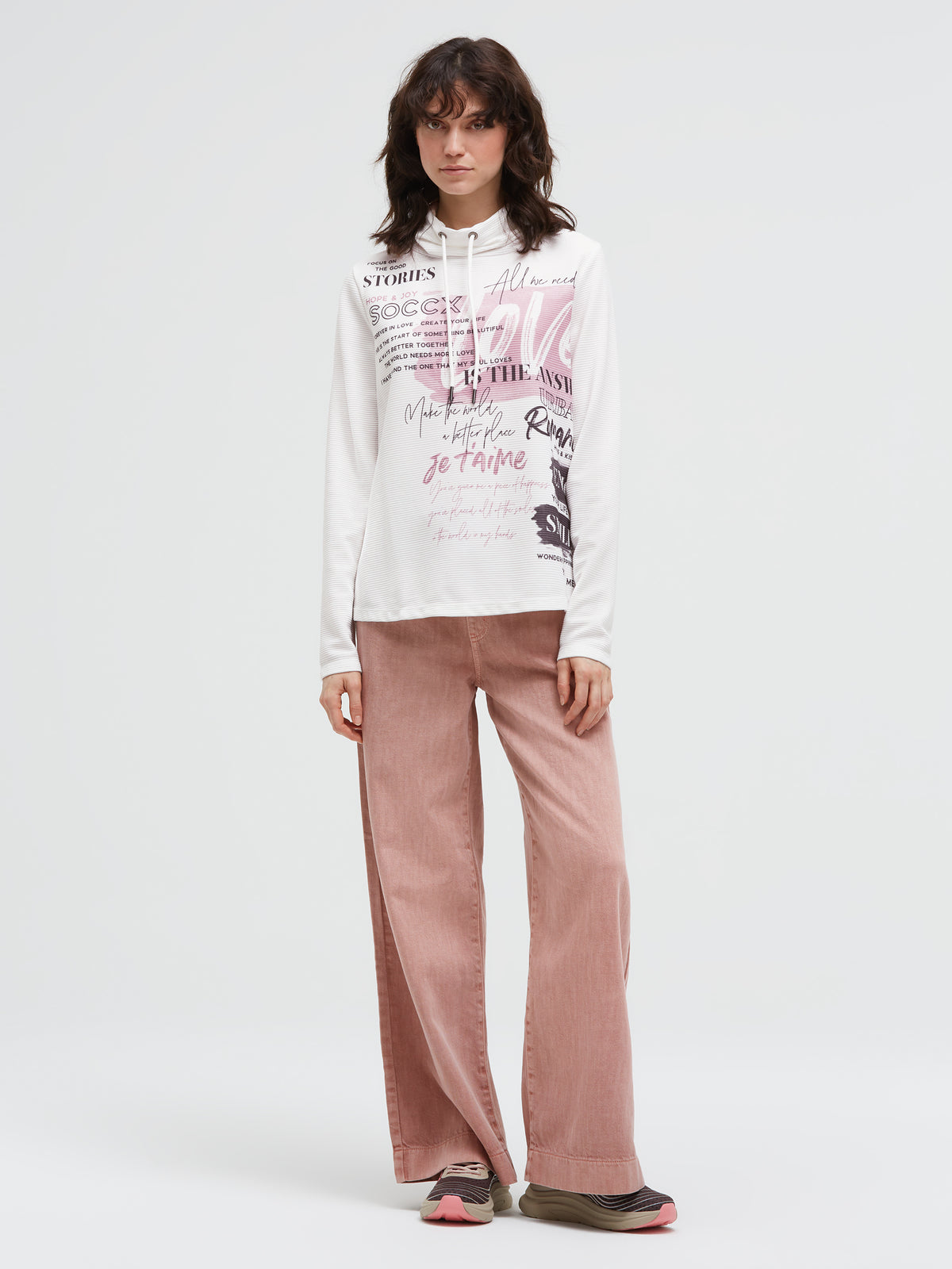 Strukturiertes Sweatshirt mit Kragen und Artwork cotton white