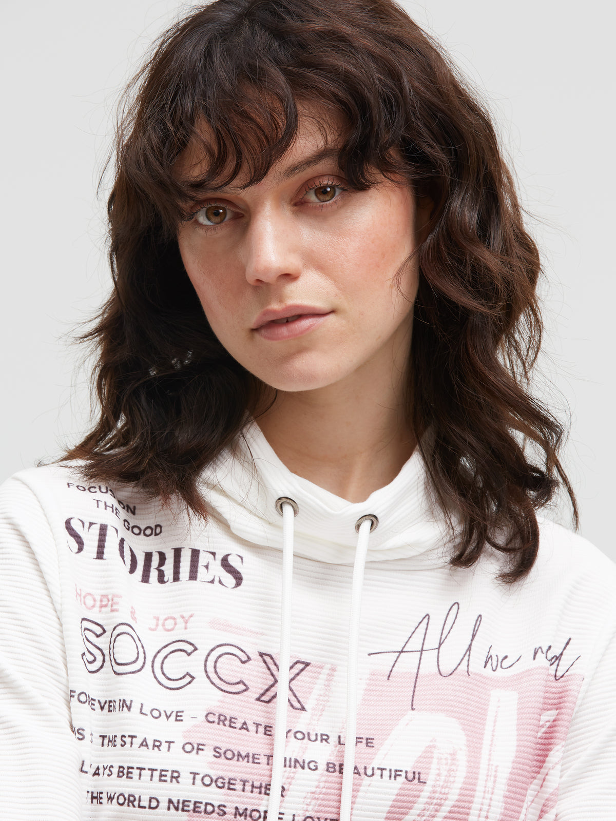 Strukturiertes Sweatshirt mit Kragen und Artwork cotton white - 4