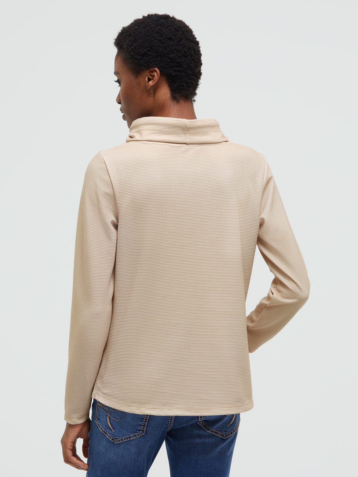 Strukturiertes Sweatshirt mit Kragen und Artwork almond cream
