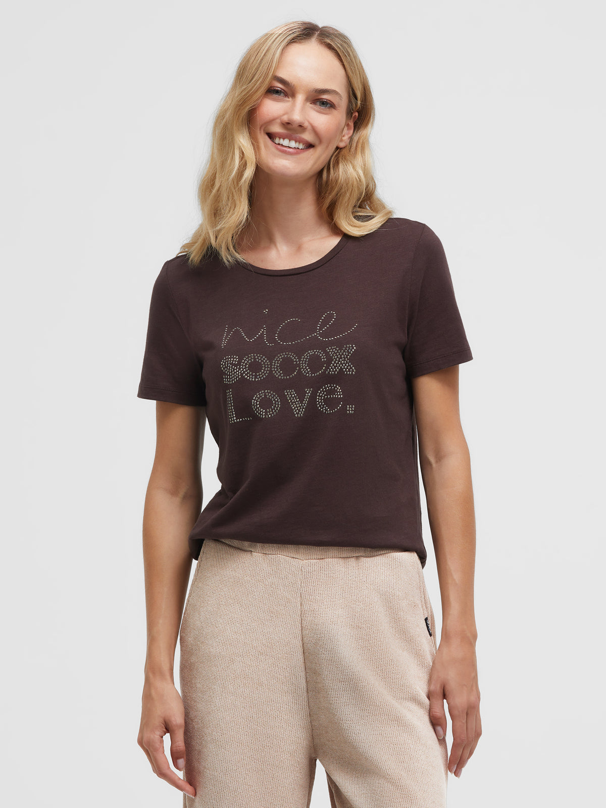 T-Shirt Rundhals mit Schmucksteinen chocolate