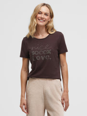 T-Shirt Rundhals mit Schmucksteinen chocolate