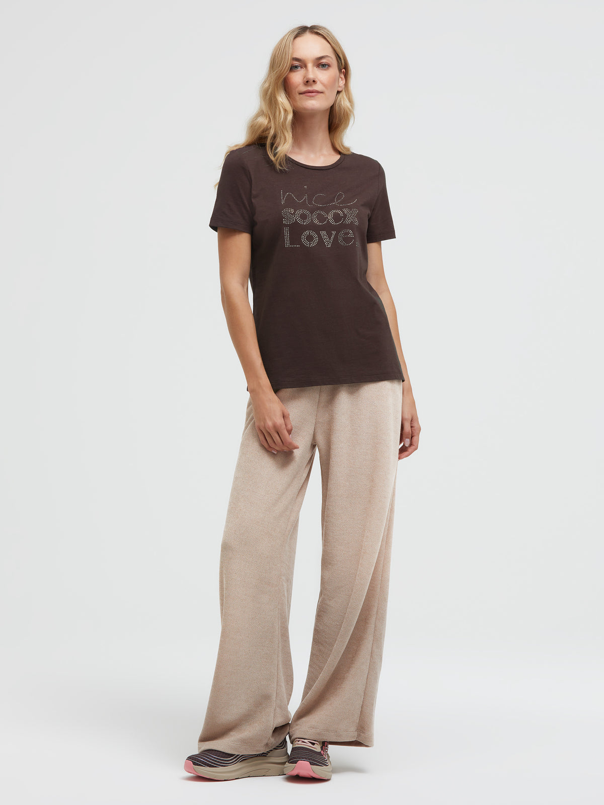 T-Shirt Rundhals mit Schmucksteinen chocolate