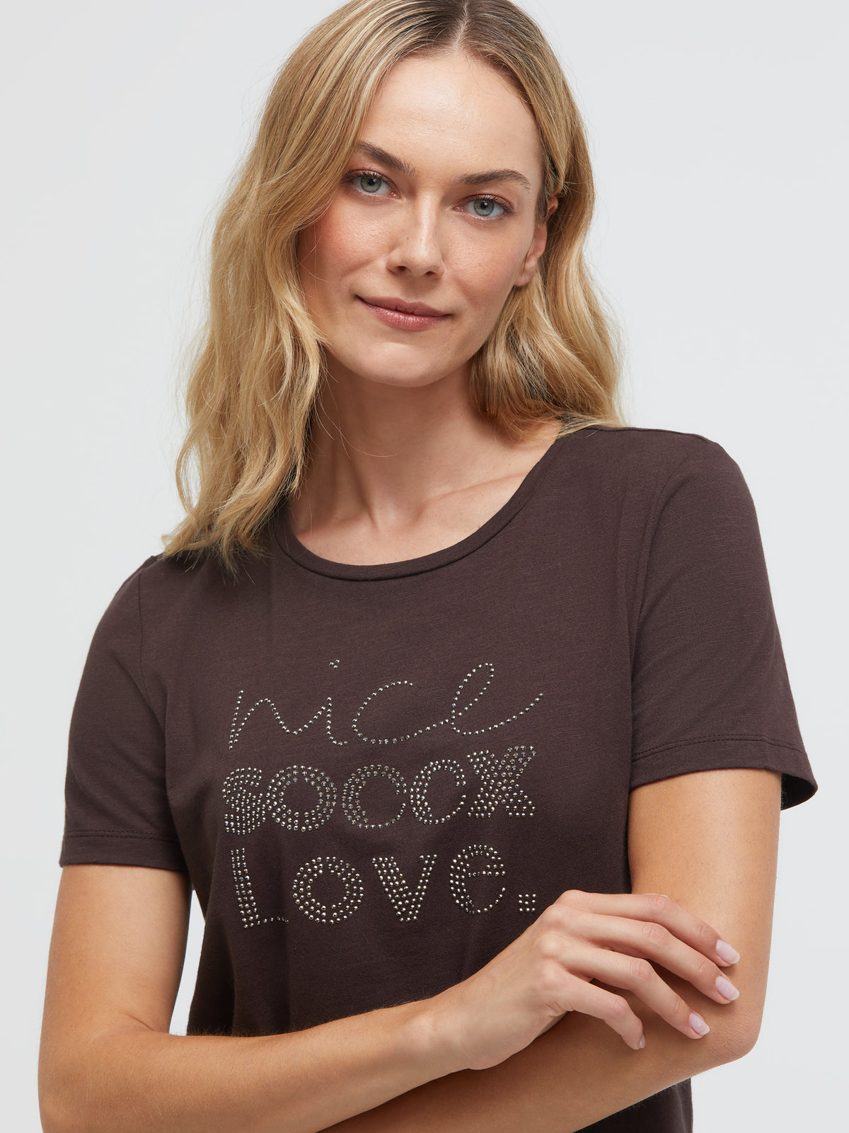 T-Shirt Rundhals mit Schmucksteinen chocolate