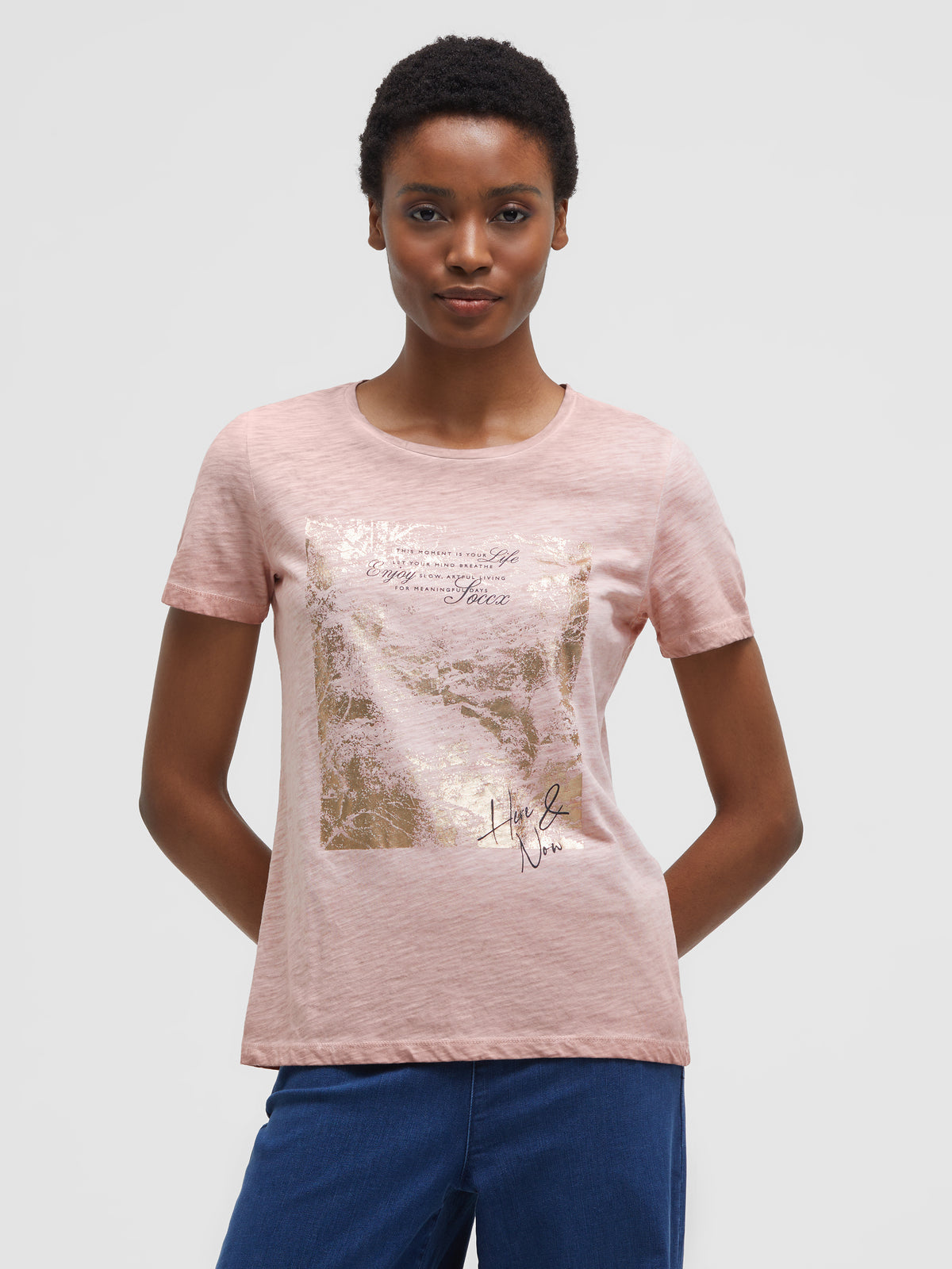 T-Shirt Rundhals mit Folienprint delicate rose