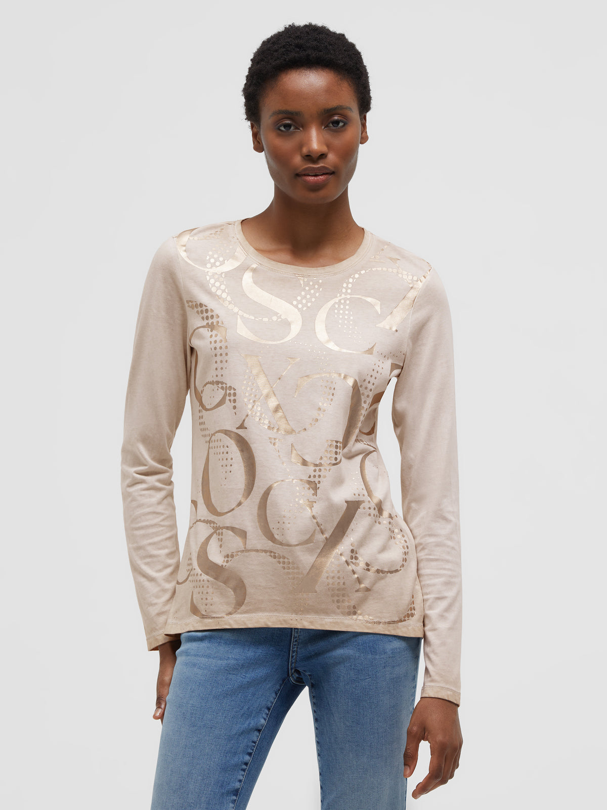 Langarmshirt mit Folienprint almond cream - 2