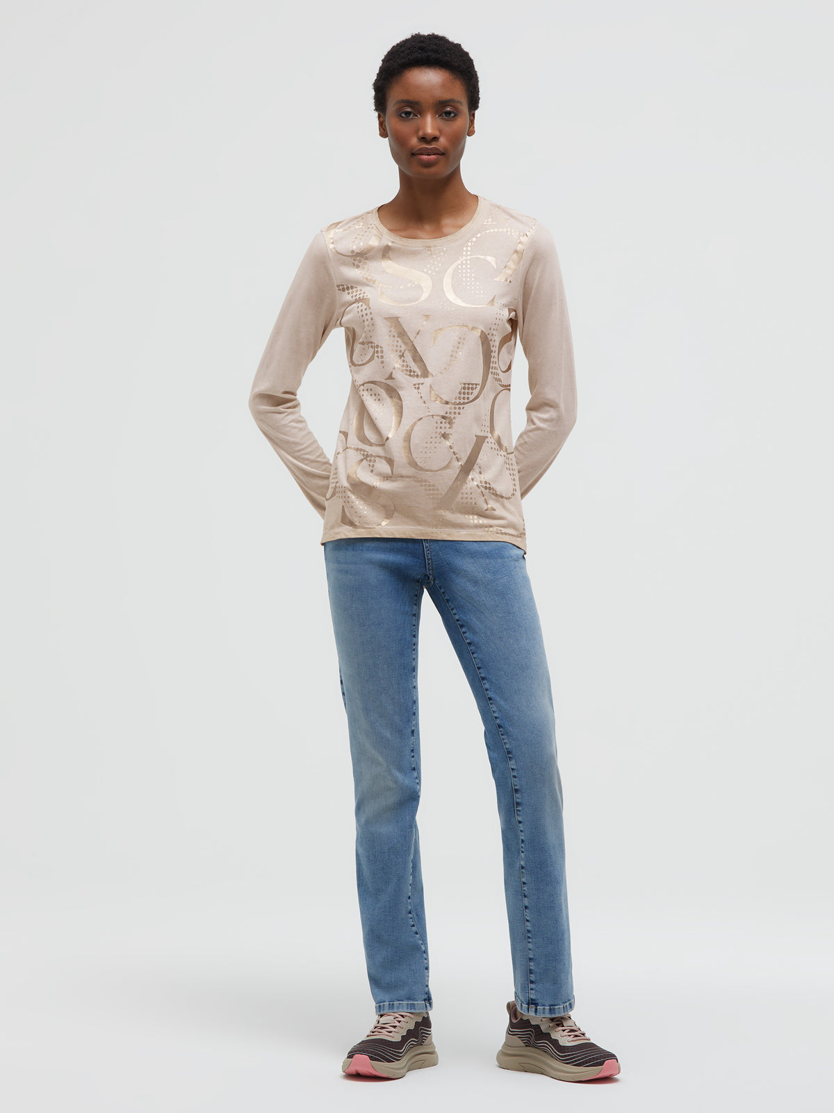 Langarmshirt mit Folienprint almond cream - 3